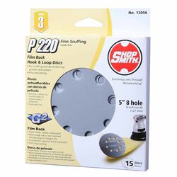 Shopsmith 5 in. Aluminum Oxide Hook and Loop Sanding Disc 220 Grit Very Fine 15 pk