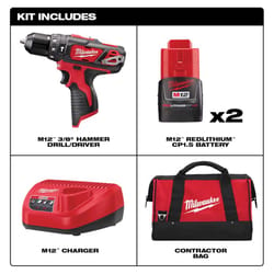 Milwaukee 12 V 3/8 in. Brushed Cordless Hammer Drill Kit (Battery & Charger)
