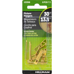 Hillman AnchorWire Brass-Plated Gold Conventional Picture Hanger 30 lb 6 pk