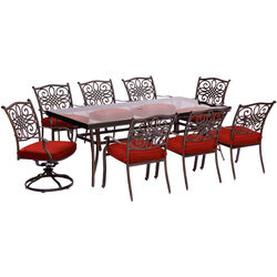 Hanover Traditions 9 pc Bronze Aluminum Traditional Dining Set Red