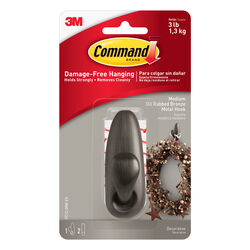 3M Command 3-1/4 in. L Oil Rubbed Bronze Metal Medium Forever Classic Coat/Hat Hook 3 lb. cap. 1 p