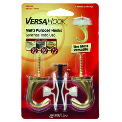 Hillman Brass Small Versa Hook 75 lb. cap. 2 pk