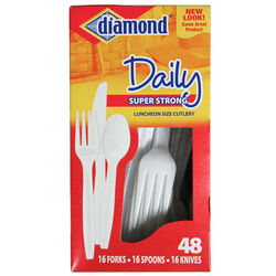 Diamond White Plastic Heavy Duty Cutlery 48 pk