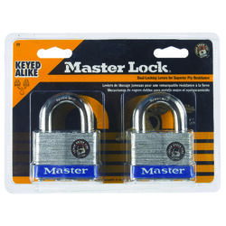 Master Lock 1-1/2 in. H X 7/8 in. W X 2 in. L Laminated Steel 4-Pin Cylinder Padlock 2 pk Keye