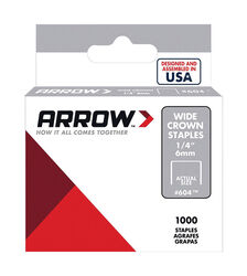 Arrow Fastener #604 1/2 in. W X 1/4 in. L 25 Ga. Wide Crown Standard Staples 1000 pk