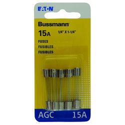 Bussmann 15 amps AGC Clear Glass Tube Fuse 5 pk