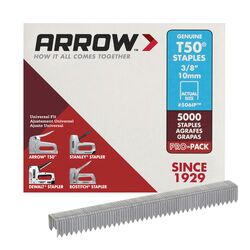 Arrow Fastener T50 3/8 in. W X 3/8 in. L 18 Ga. Flat Crown Heavy Duty Staples 5000 pk