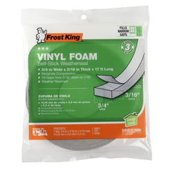 Frost King Gray Vinyl Clad Foam Waterproof Weatherseal For Doors and Windows 17 ft. L X 3/16 in. T