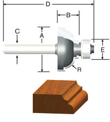 Vermont American 1-1/8 in. D X 1/4 in. R X 2-1/8 in. L Carbide Tipped Cove & Fillet Router Bit
