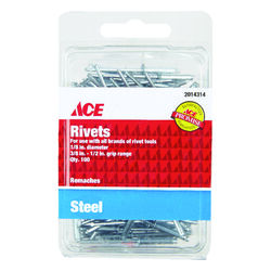 Ace 1/8 in. D X 1/2 in. R Steel Rivets Silver 100 pk