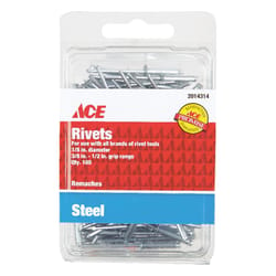 Ace 1/8 in. D X 1/2 in. R Steel Rivets Silver 100 pk