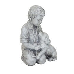 Infinity Cement White 18.9 in. Boy with Dog Statue