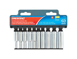 Crescent Assorted Sizes S X 1/4 in. drive S SAE 6 Point Deep Well Socket Set 10 pc