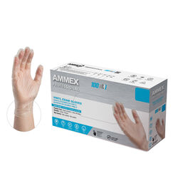 Ammex Professional Vinyl Disposable Exam Gloves Large Clear Powder Free 100 pk