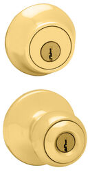 Kwikset Polo Polished Brass Entry Lock and Single Cylinder Deadbolt ANSI/BHMA Grade 3 1-3/4 in.