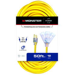 Monster Just Power It Up Outdoor 50 ft. L Yellow Extension Cord 12/3 SJTW