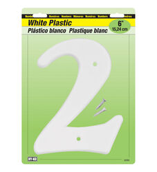 Hy-Ko 6 in. White Plastic Screw-On Number 2 1 pc
