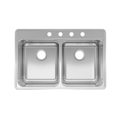 Kindred Stainless Steel Top Mount 33 in. W X 22 in. L Two Bowls Kitchen Sink