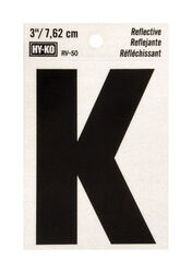 Hy-Ko 3 in. Reflective Black Vinyl Self-Adhesive Letter K 1 pc