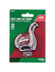 Ace 3 in. L Chrome Silver Metal Small Coat and Hat Hook 2 pk
