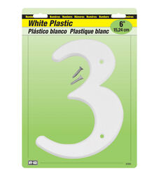 Hy-Ko 6 in. White Plastic Screw-On Number 3 1 pc